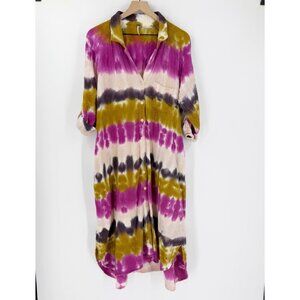 Young Fabulous & Broke Tie Dye Maxi Dress S Boho Slouchy Gauze Cover-Up Beach